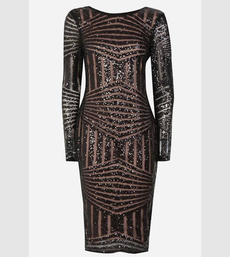 Boutique Sequin And Mesh Midi Party Dress