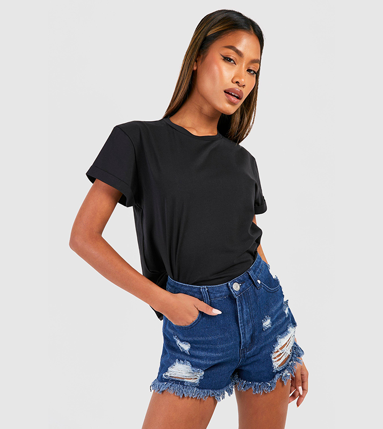 Ripped denim mom on sale shorts