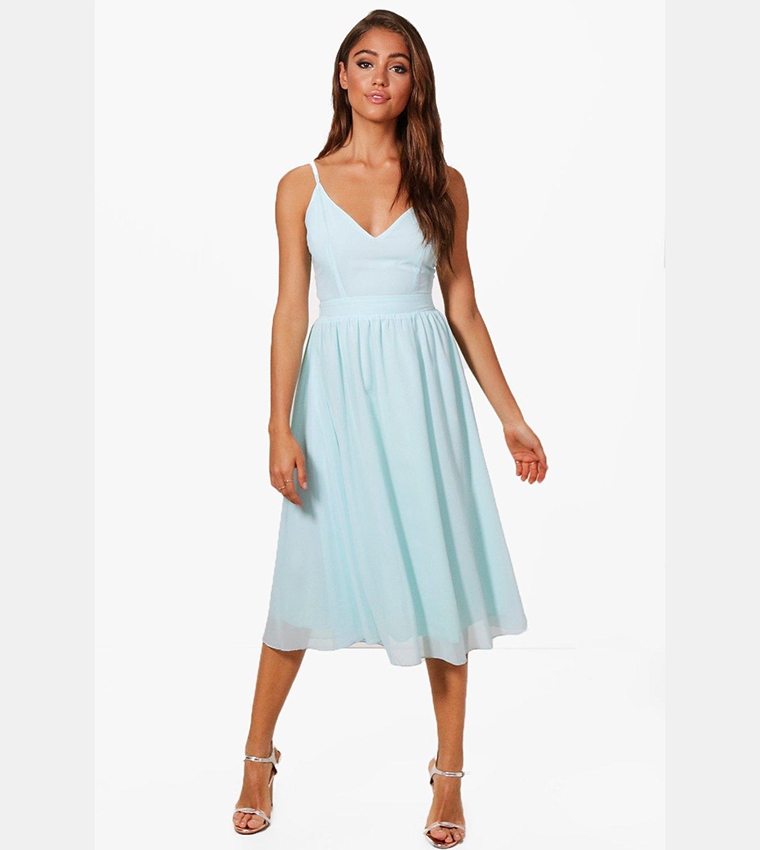 chiffon tie back midi skater dress Toast Worthy Tie-Back Skater Dress