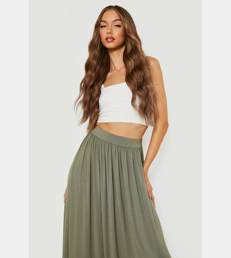 Buy Boohoo Basics High Waist Jersey Maxi Skirt In Green 6thStreet Qatar