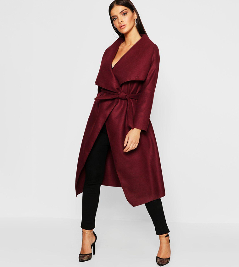 Boohoo belted waterfall coat best sale