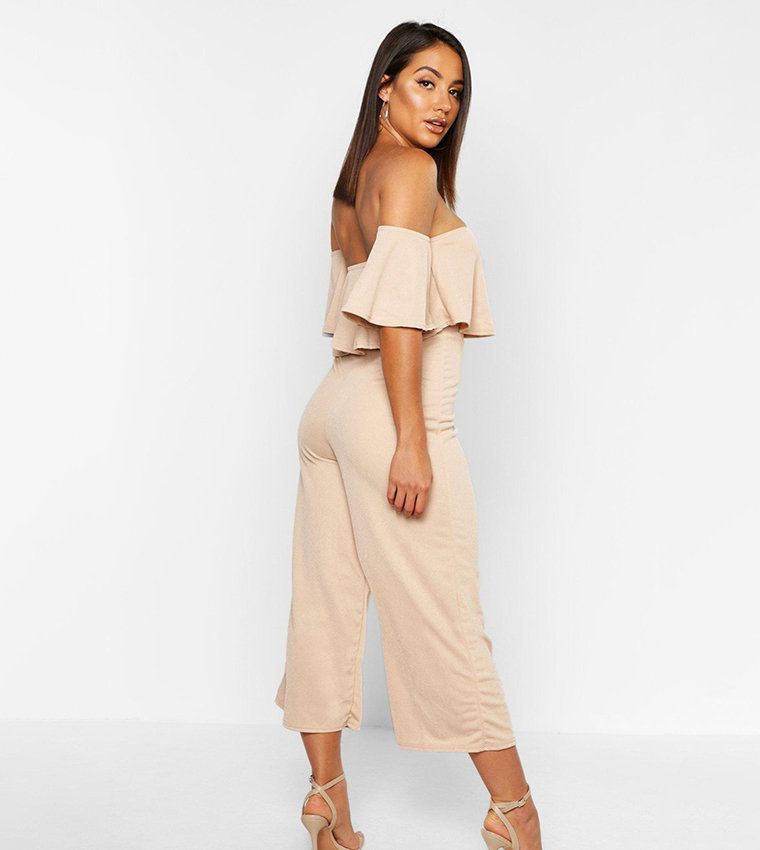 Buy Boohoo Off The Shoulder Ruffle Culotte Jumpsuit In Blue 6thStreet Bahrain