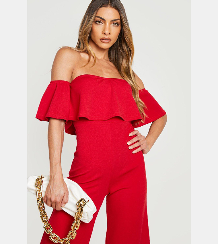 Off The Shoulder Ruffle Culotte Jumpsuit