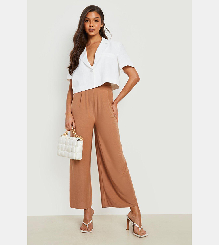 Brown wide leg cropped pants sale