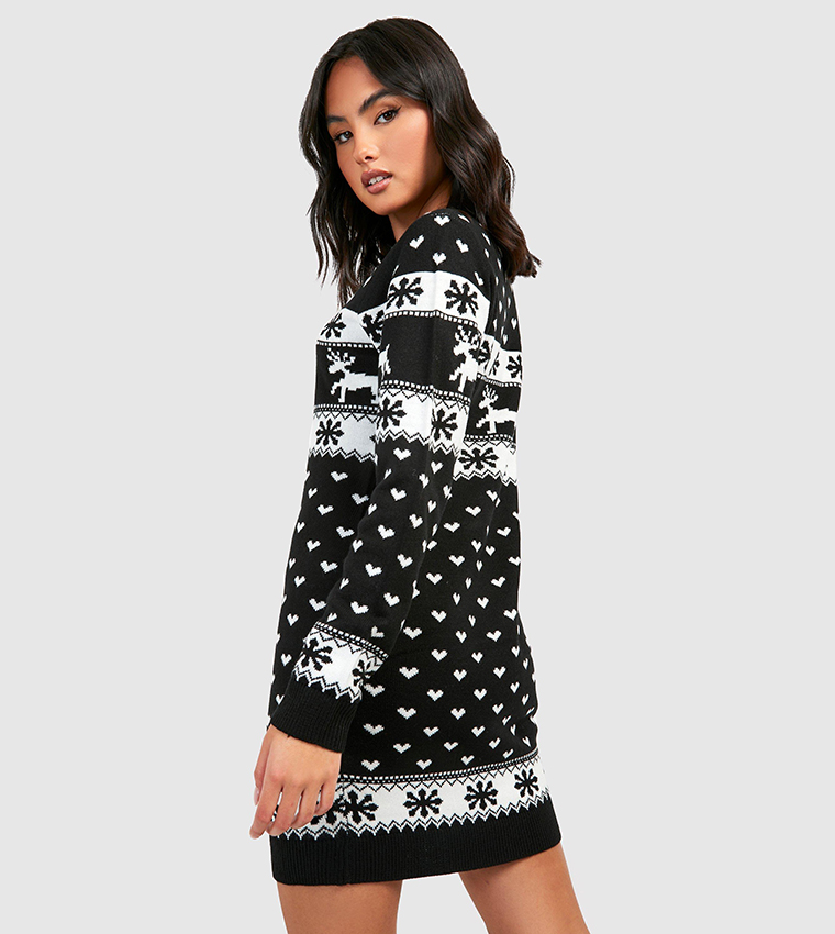 Buy Boohoo Reindeers And Snowflake Christmas Sweater Dress In Black |  6thstreet Saudi Arabia