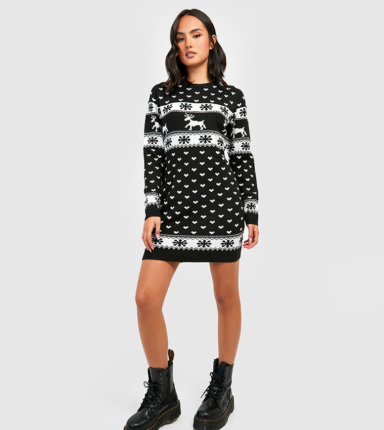 boohoo christmas dresses Buy Boohoo Snowflake Christmas Jumper Dress In White