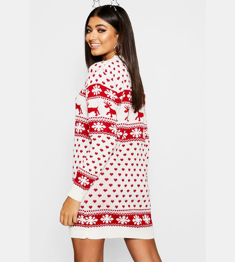 Buy Boohoo Reindeers And Snowflake Christmas Sweater Dress In Red 6thStreet Oman