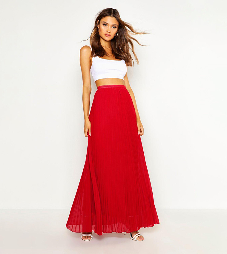 Buy Boohoo Chiffon Pleated Maxi Skirt In Berry 6thStreet Bahrain