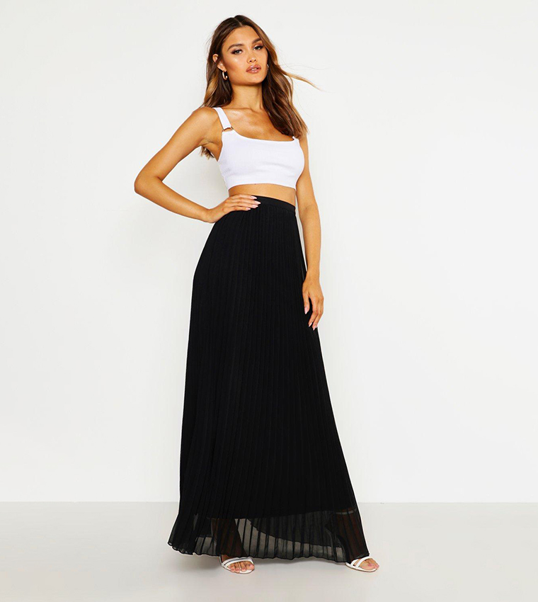 Buy Boohoo Chiffon Pleated Maxi Skirt In Black 6thStreet UAE