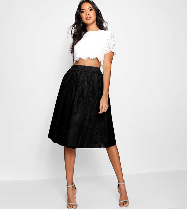 Buy Boohoo Woven Lace Top And Tulle Midi Skirt In Black | 6thStreet ...