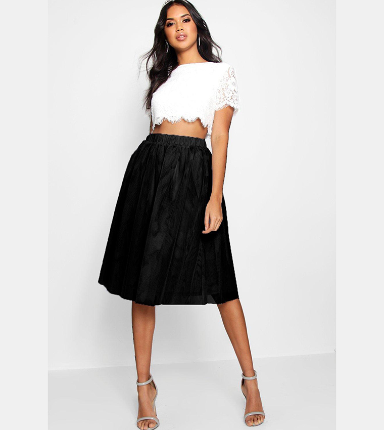 Buy Boohoo Woven Lace Top And Tulle Midi Skirt In Black 6thStreet Qatar