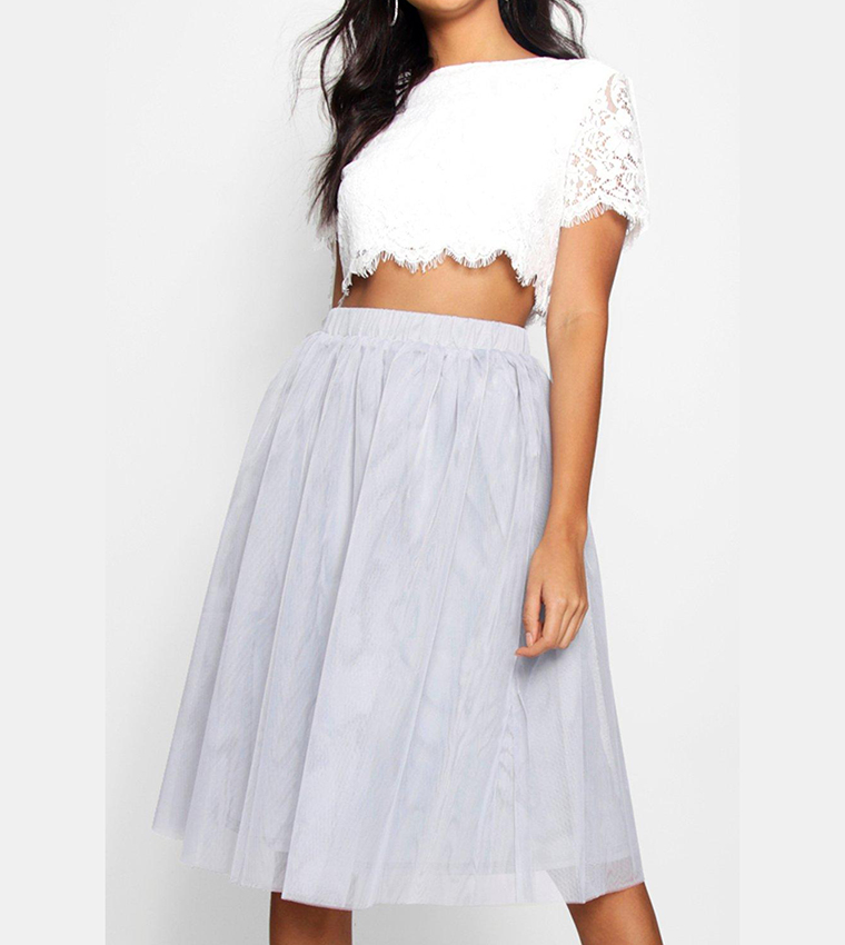 Buy Boohoo Woven Lace Top And Tulle Midi Skirt In Grey 6thStreet Bahrain