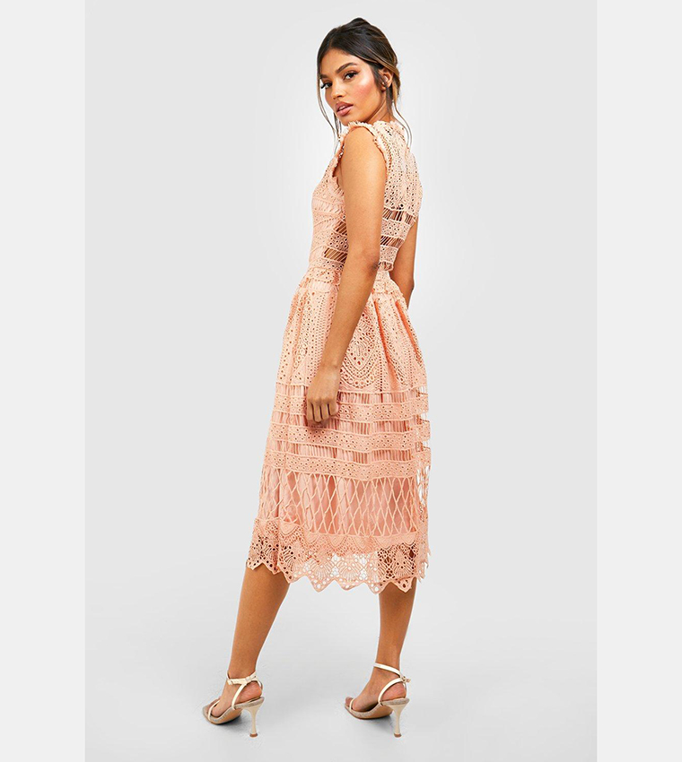Buy Boohoo Boutique Lace Skater Bridesmaid Dress In Pink