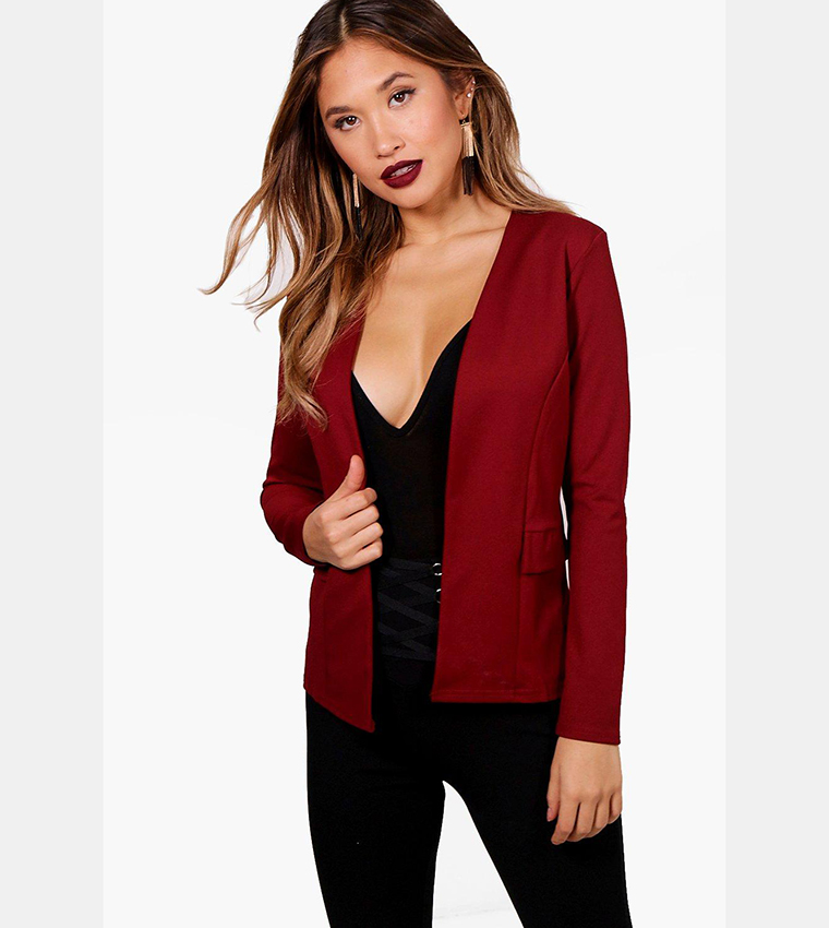 Collarless Long Sleeves Blazer
