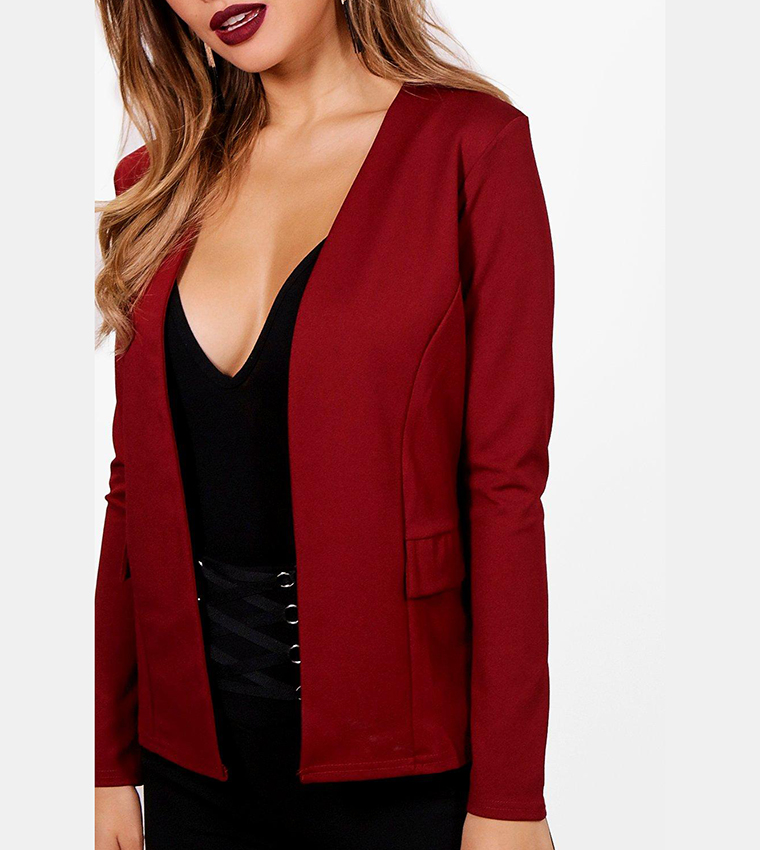 Collarless Long Sleeves Blazer