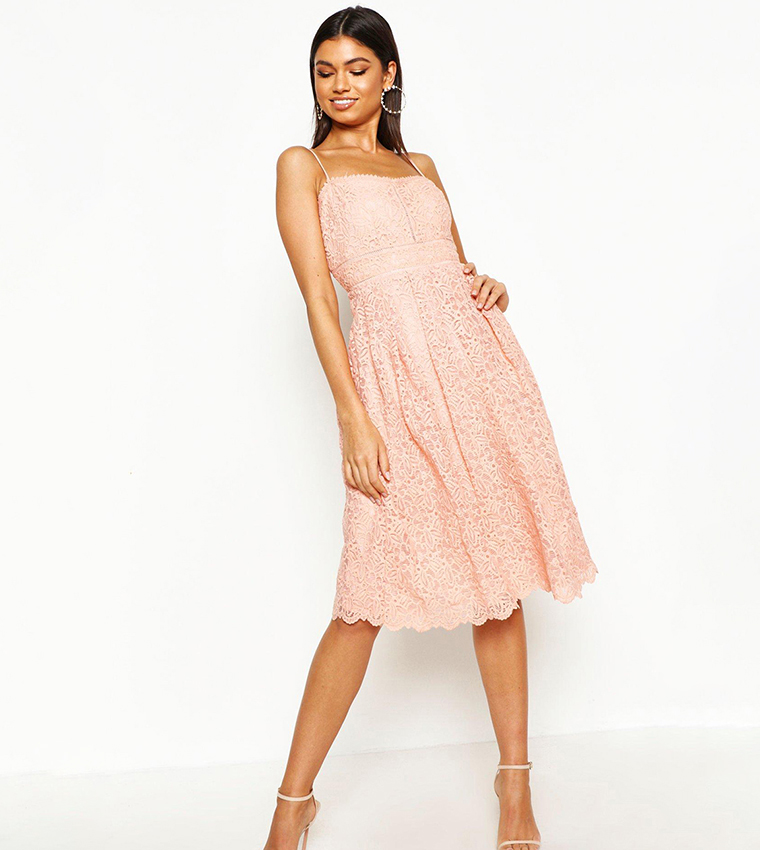 Boutique embroidered strappy shop midi skater dress