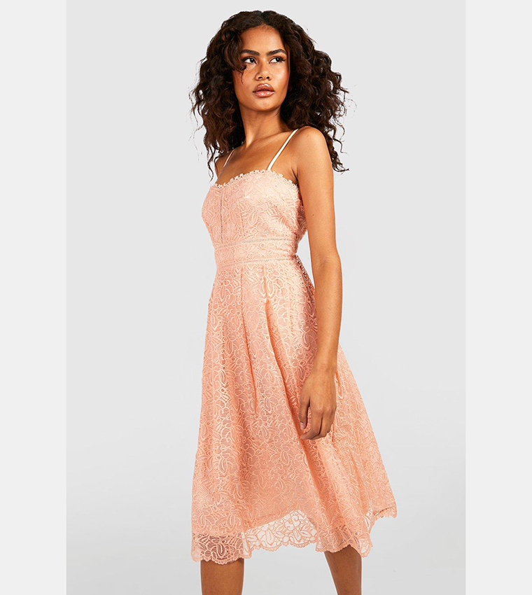 Buy Boohoo Boutique Embroidered Strappy Midi Skater Dress In Pink 6thStreet Bahrain