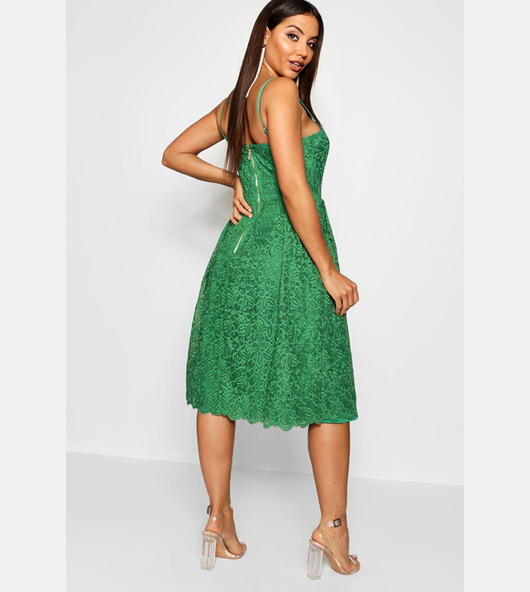 Buy Boohoo Boutique Embroidered Strappy Midi Skater Dress In Green