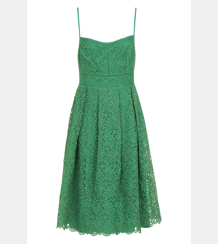 Buy Boohoo Boutique Embroidered Strappy Midi Skater Dress In Green