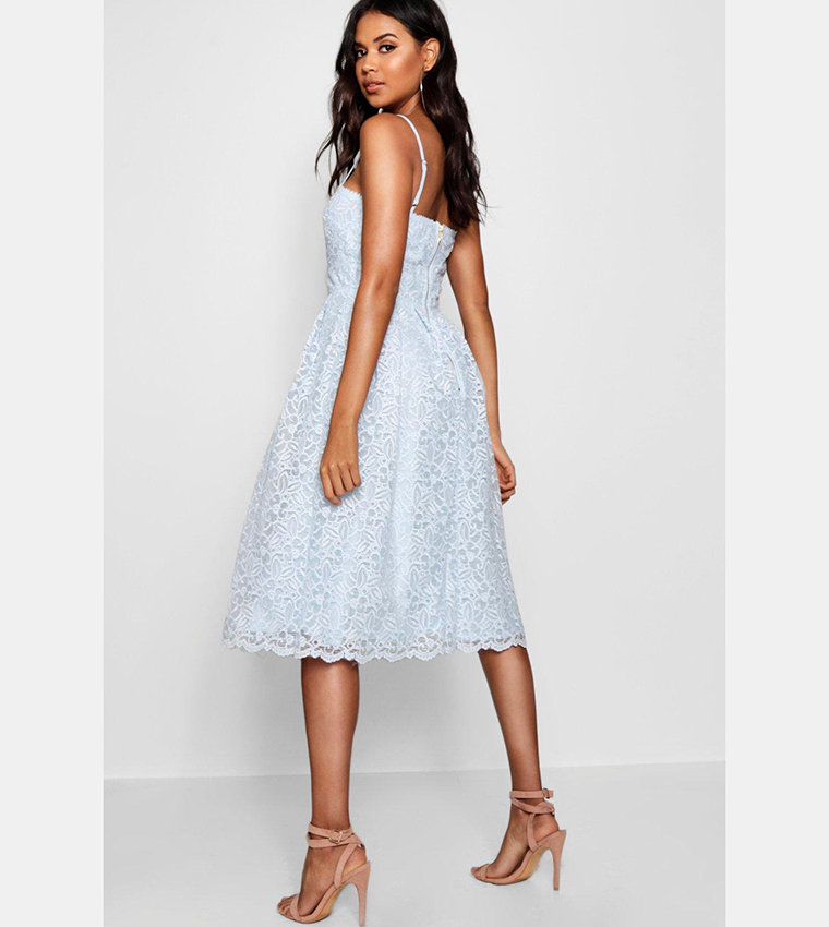 Buy Boohoo Boutique Embroidered Strappy Midi Skater Dress In White