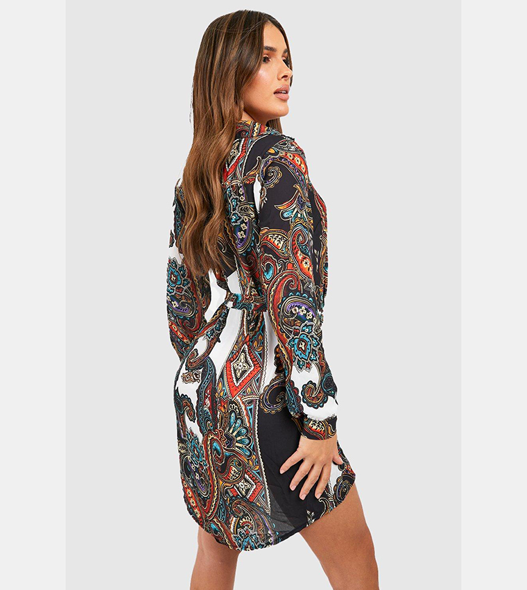 Paisley shirt 2024 dress boohoo