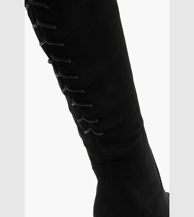 Buy Boohoo Lace Back Block Heel Over The Knee High Boots In Black 6thStreet Bahrain