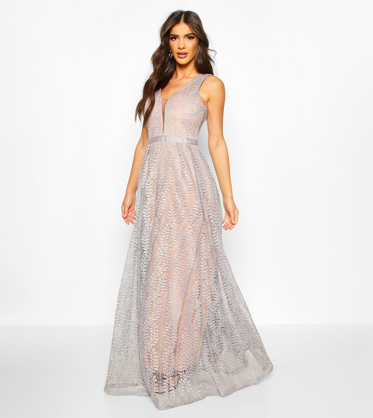 Buy Boohoo Boutique Lace Plunge Maxi Bridesmaid Dress In Blue