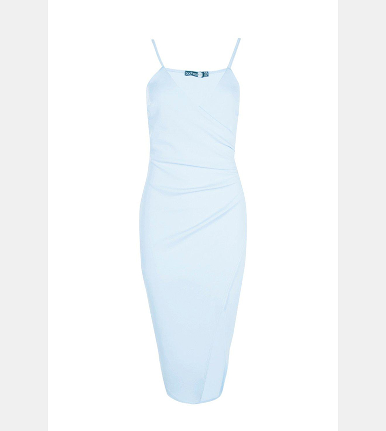 Strappy wrap pleated bodycon midi dress top