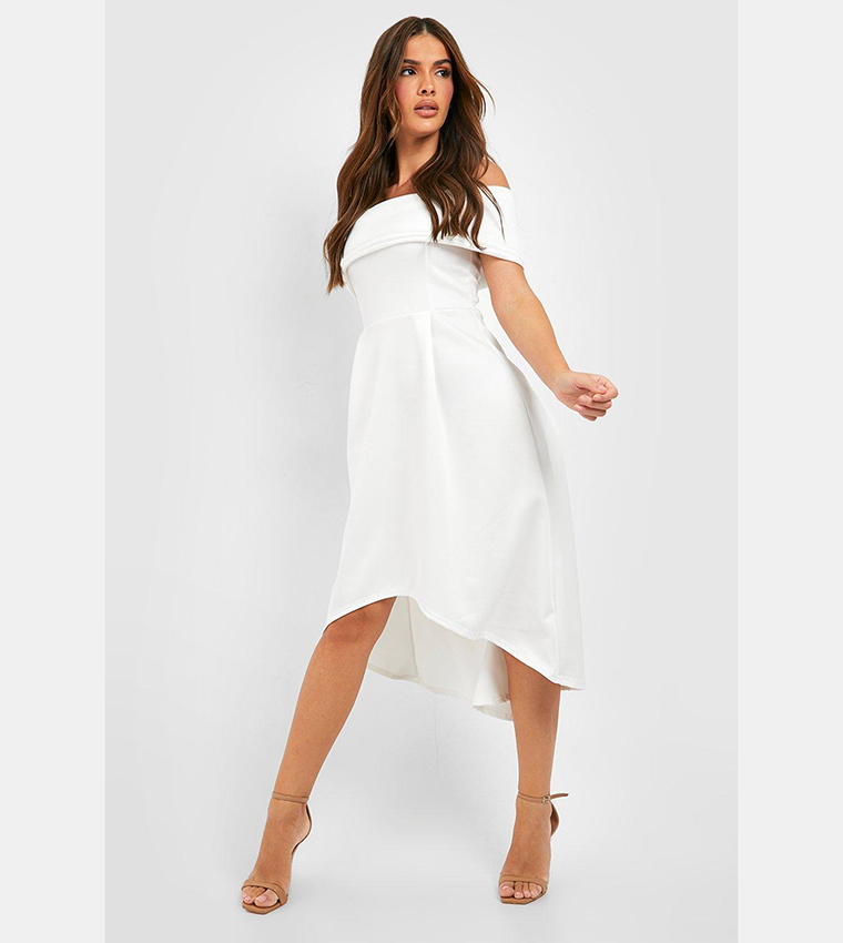 Off the shoulder dip hem 2024 skater dress