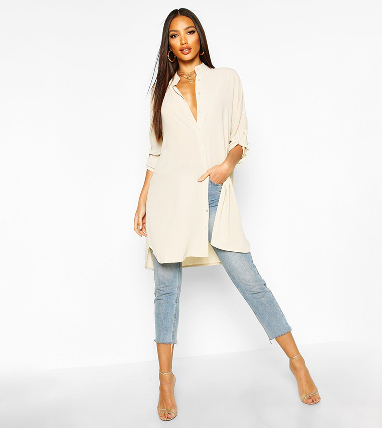 Buy Boohoo Longline Oversized Sleeves Shirt In White 6thStreet UAE