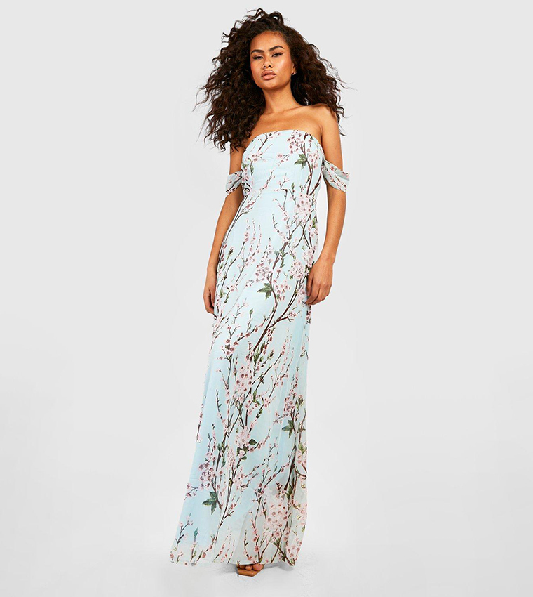 Buy Boohoo Floral Off The Shoulder Maxi Dress In Green 6thStreet UAE