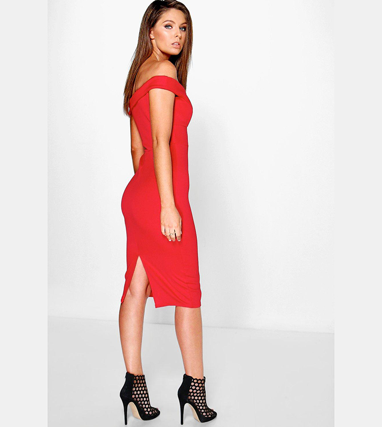 boohoo red off shoulder dress Red Off The Shoulder Mesh Maxi Dress