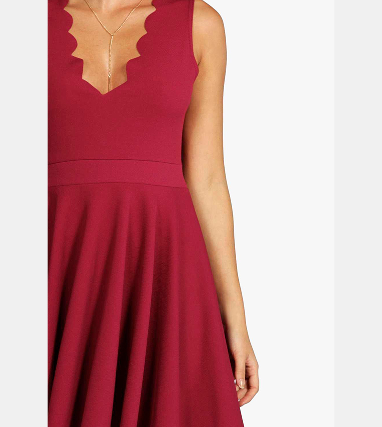 boohoo scallop plunge skater dress boohoo scallop skater dress