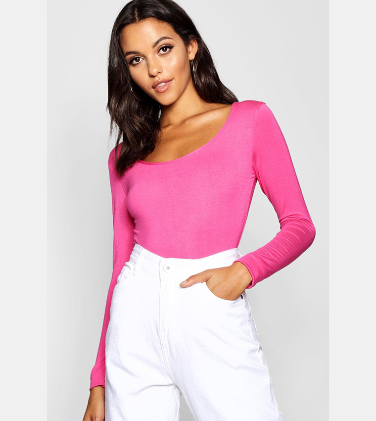 Buy Boohoo Tall Long Sleeves Basic Bodysuit Top In Pink | 6thStreet UAE