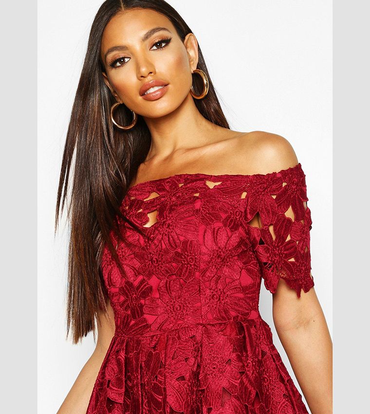 Boutique off shoulder lace skater dress hotsell