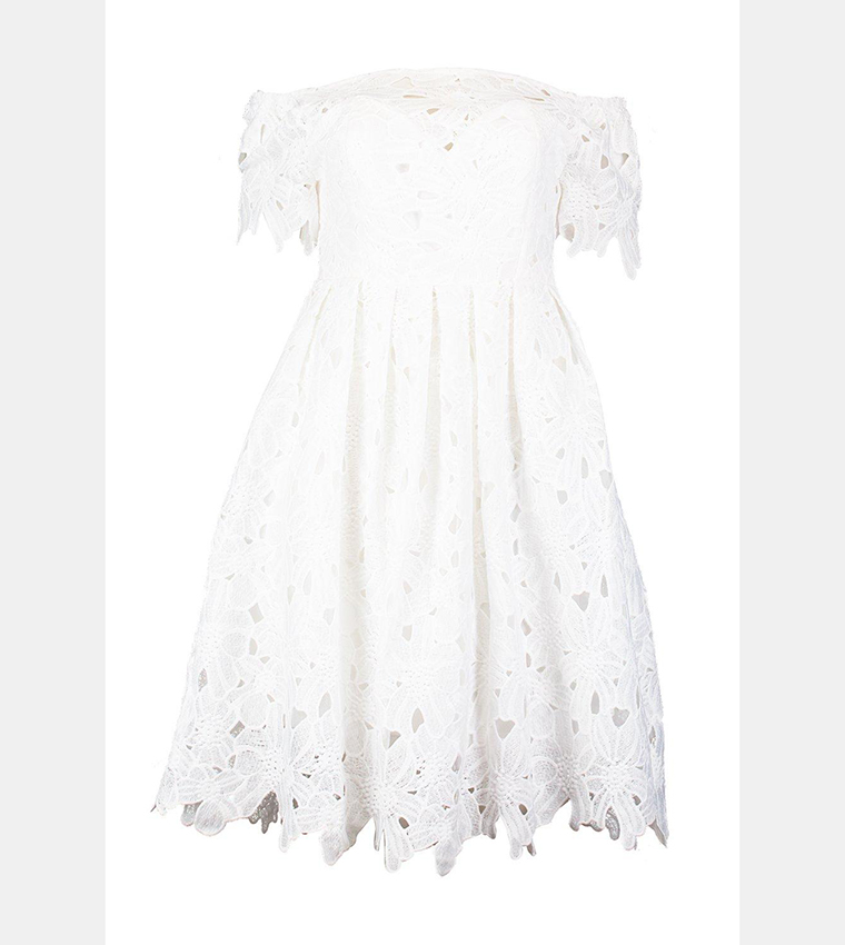 Buy Boohoo Boutique Off Shoulder Lace Skater Dress In White | 6thstreet  Bahrain