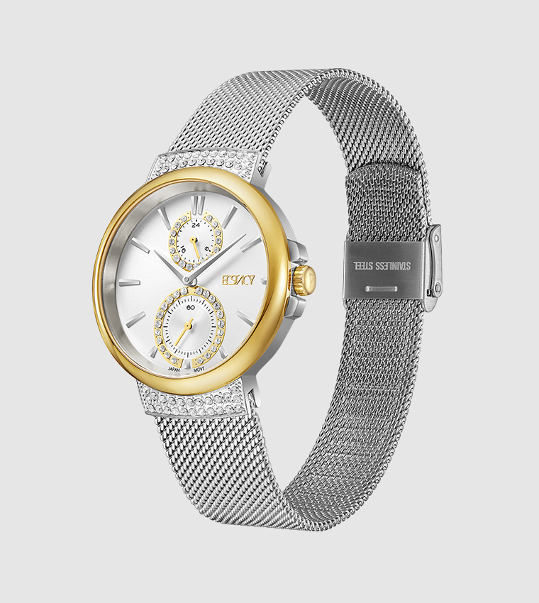 Silver- Sunray Dial Multifunction Watch
