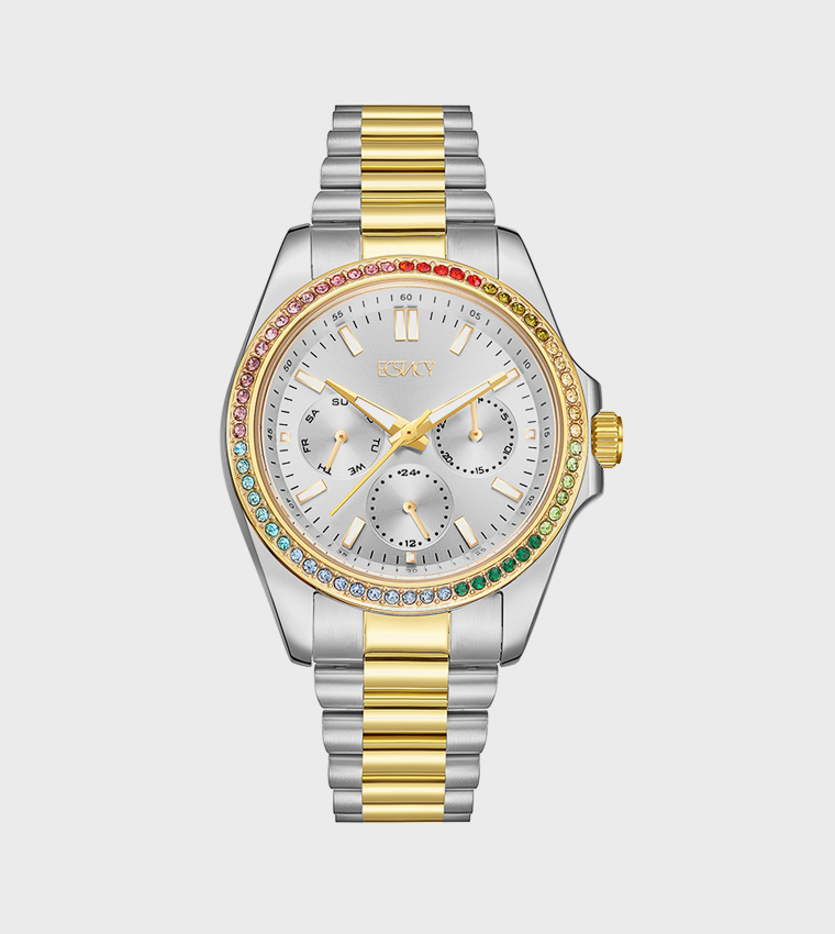 VX3J Movement Stone Studded Multifunction Watch