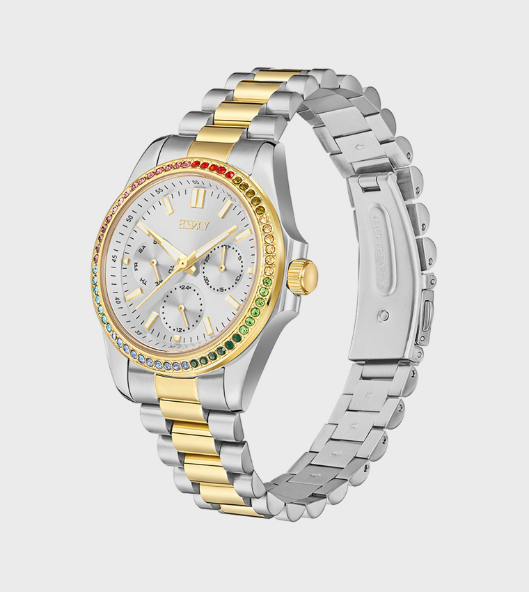 VX3J Movement Stone Studded Multifunction Watch