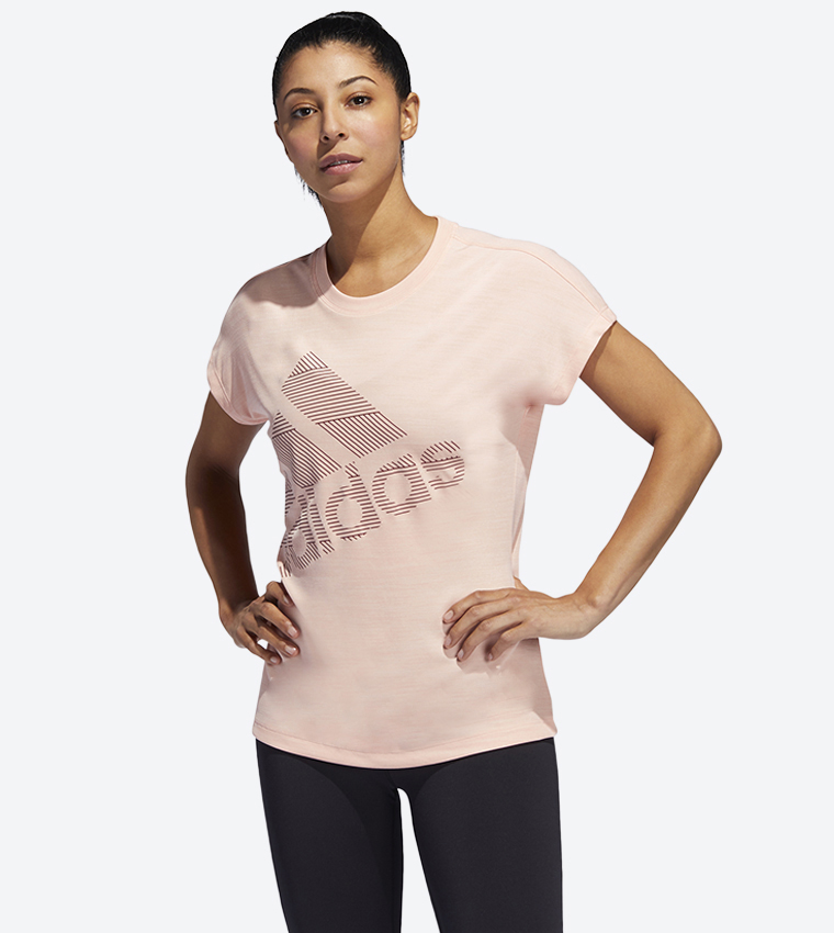 Buy Adidas Short Sleeve Logo Printed T Shirt Pink In Pink