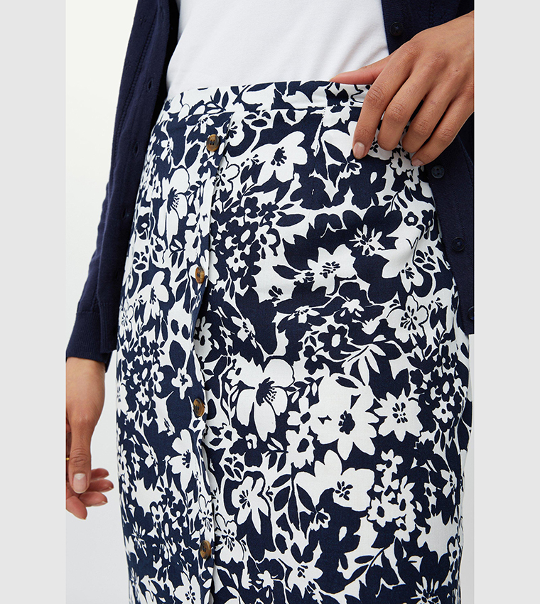 12346 Navy Patterned Midi Skirt main image 0