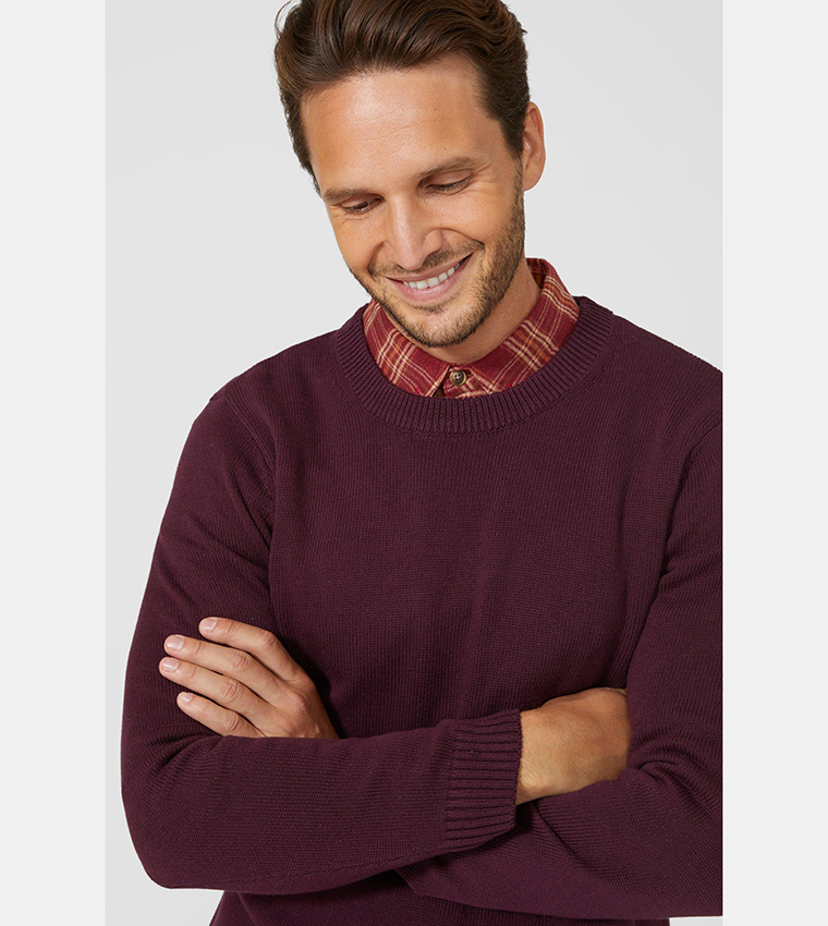 Solid Cotton Crew Neck Sweater