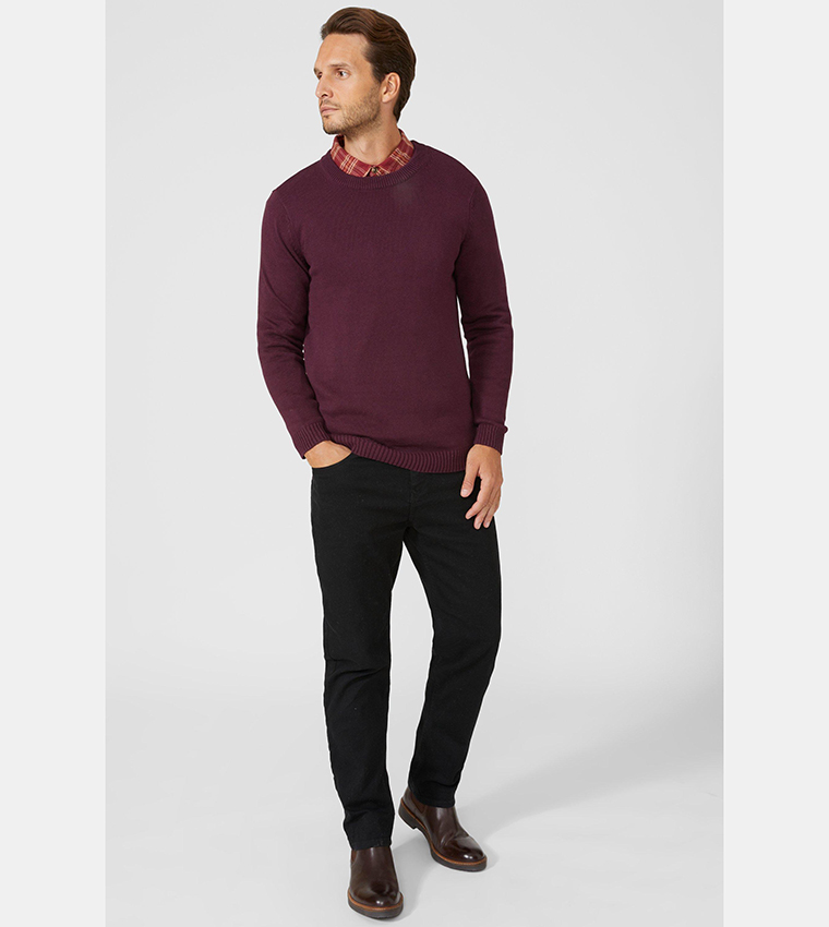 Solid Cotton Crew Neck Sweater