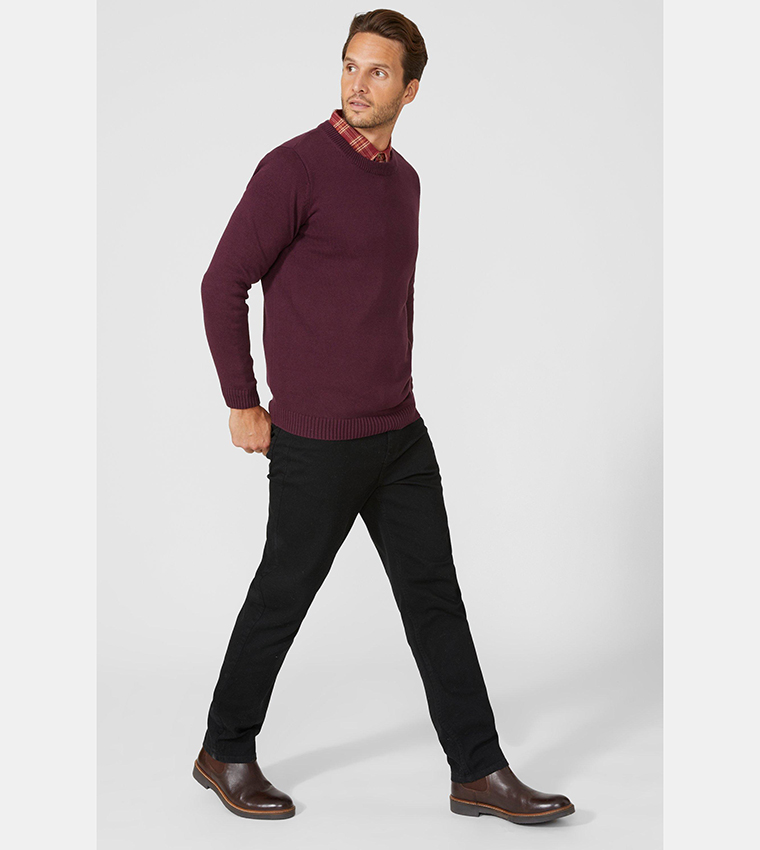 Solid Cotton Crew Neck Sweater