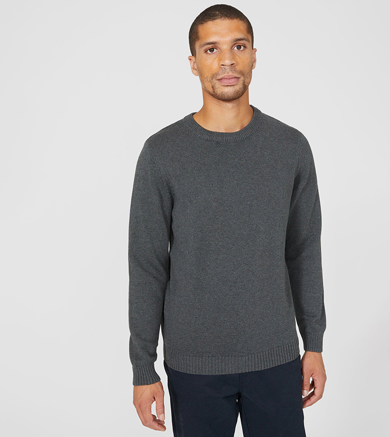 Solid Cotton Crew Neck Sweater