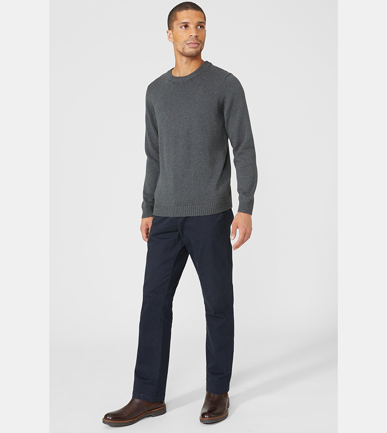 Solid Cotton Crew Neck Sweater