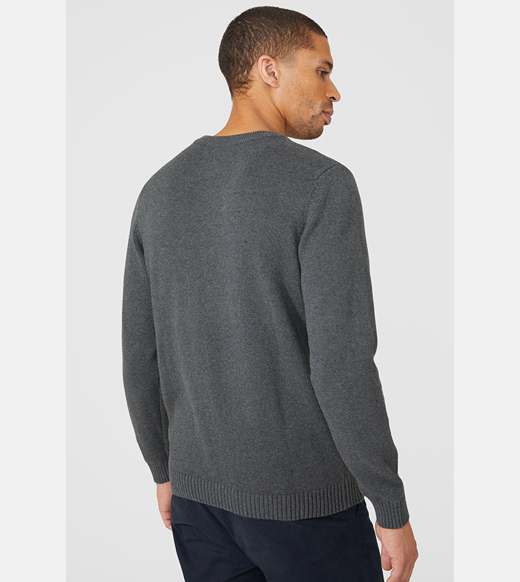 Solid Cotton Crew Neck Sweater