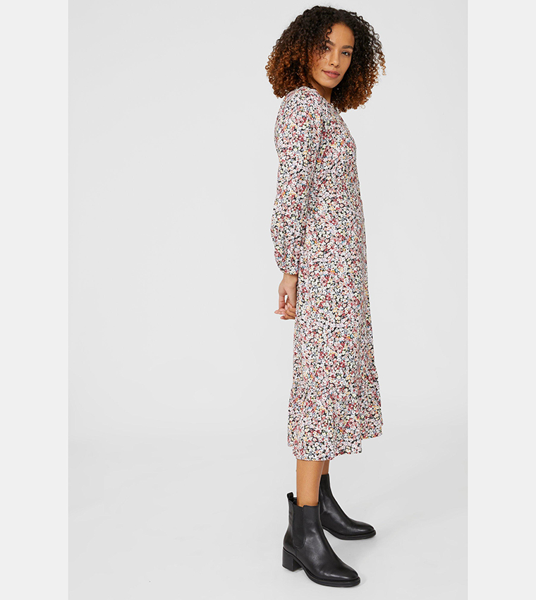 Buy Maine Ditsy Floral Print Button Detail Midi Dress In Multiple ...