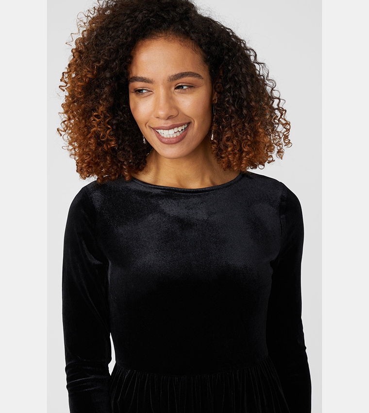 Velvet Flare Sleeve Dress Black main image 0