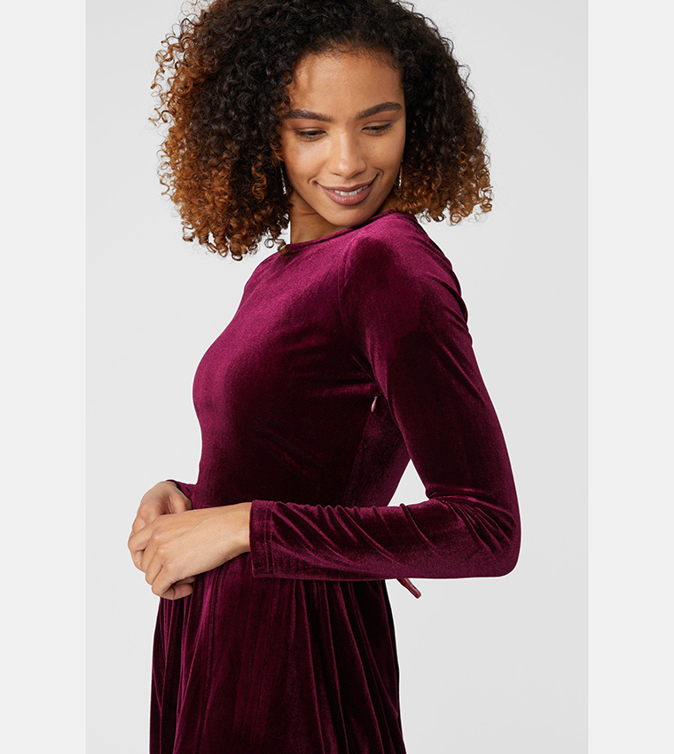 Buy Maine Velvet Fit & Flare Dress In Maroon 6thStreet UAE